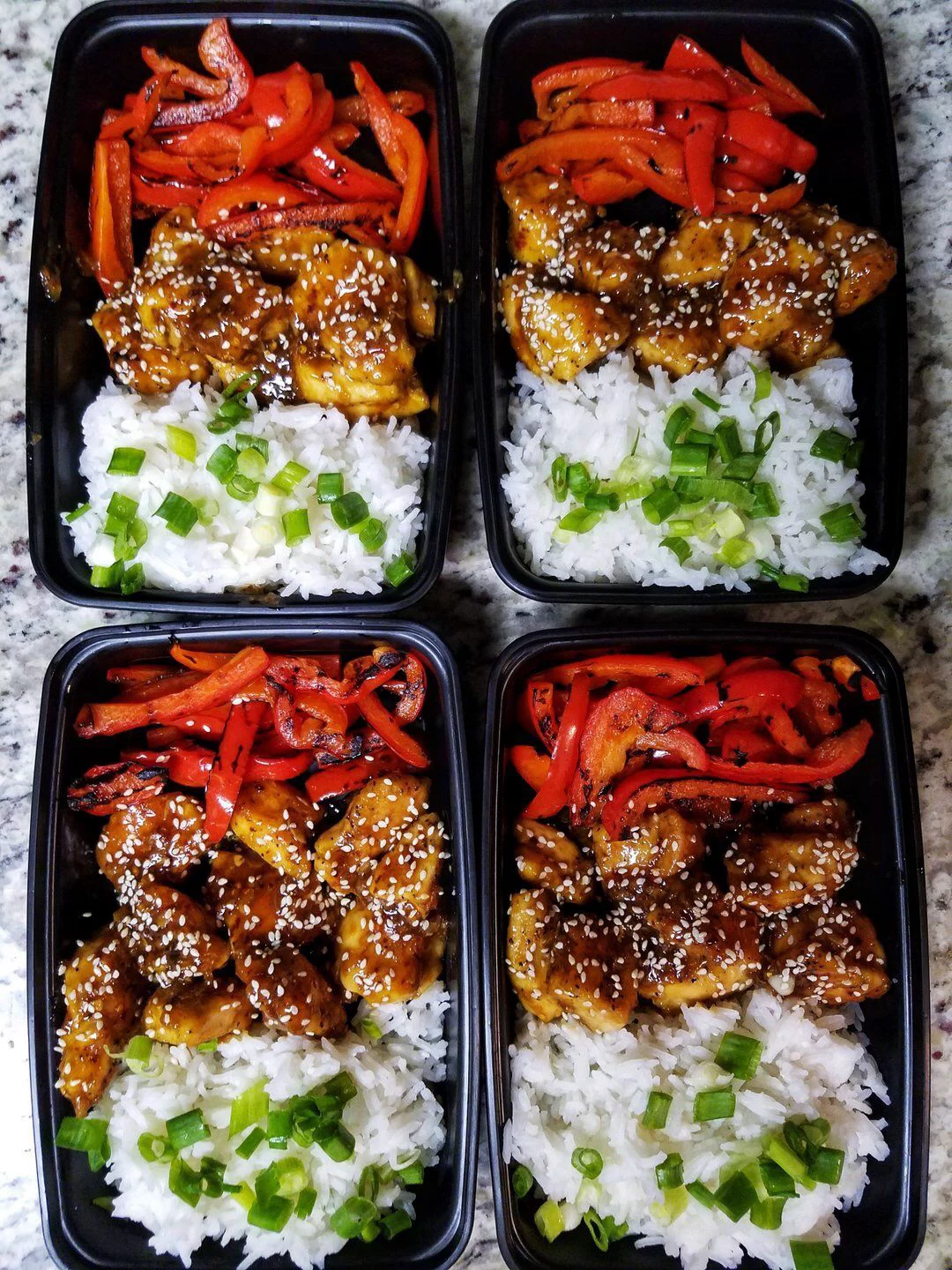 Meal prep — General Tso chicken with broccoli, portioned and ready